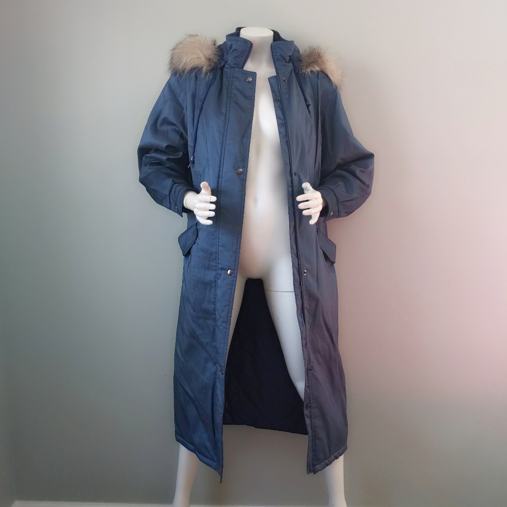 Vtg Forecaster Azure Blue Fox Fur Hooded Parka S